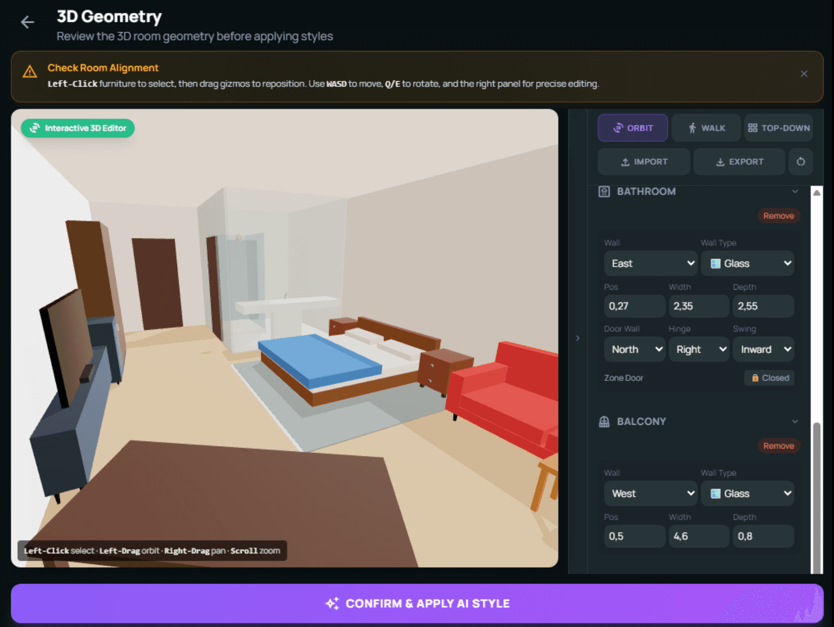 Before: Flur 3D geometry editing step